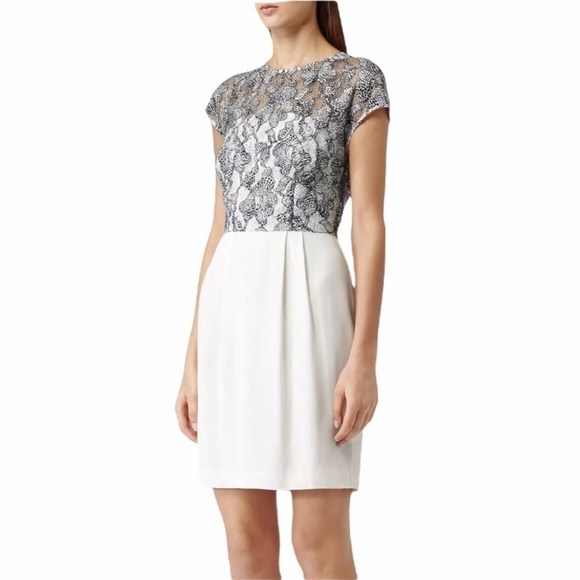 REISS Katlun Lace Bodice Dress Navy/Ivory Size 6 - Picture 1 of 12
